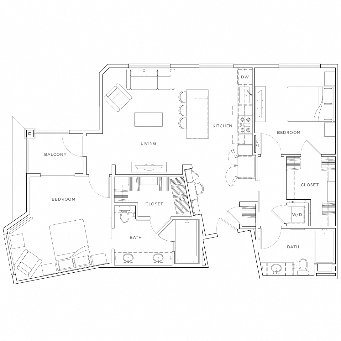 Floor plan for 2 beds, 2 baths, 1188 sqft